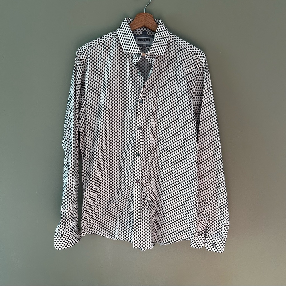Express Men’s Fitted Button-Down Shirt Retro Pattern Size Large